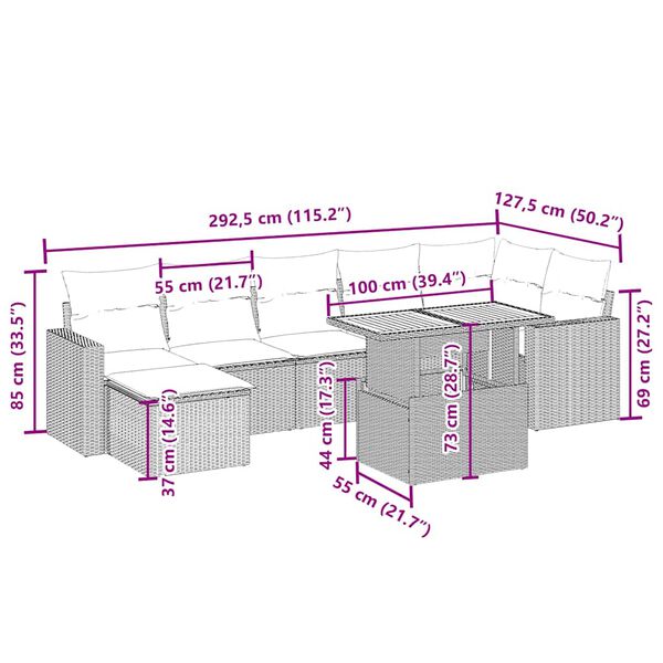 vidaXL 8-dijelni set vrtnih sofa od poliratana s jastucima bež