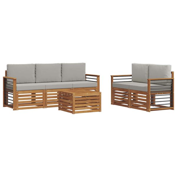 vidaXL Setovi sofa 6 pcs Prirodna i svijetlo siva Čvrsto drvo akacije