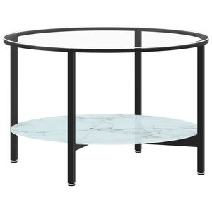 vidaXL Stolić za čaj crni i bijeli mramor 70 cm od kaljenog stakla