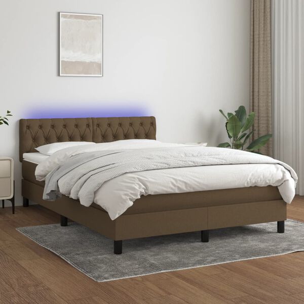 vidaXL Krevet box spring s madracem LED tamnosmeđi 140x190 cm tkanina