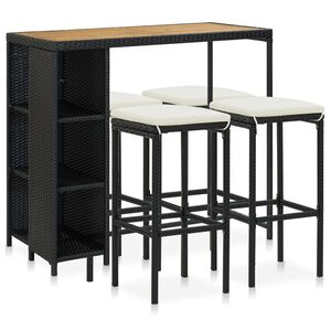 vidaXL 5-dijelni vrtni barski set od poliratana s jastucima crni