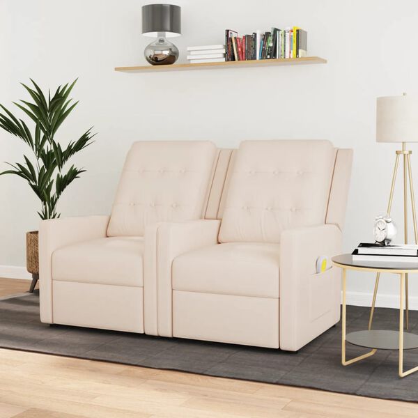 vidaXL Masažni dvosjed od tkanine krem