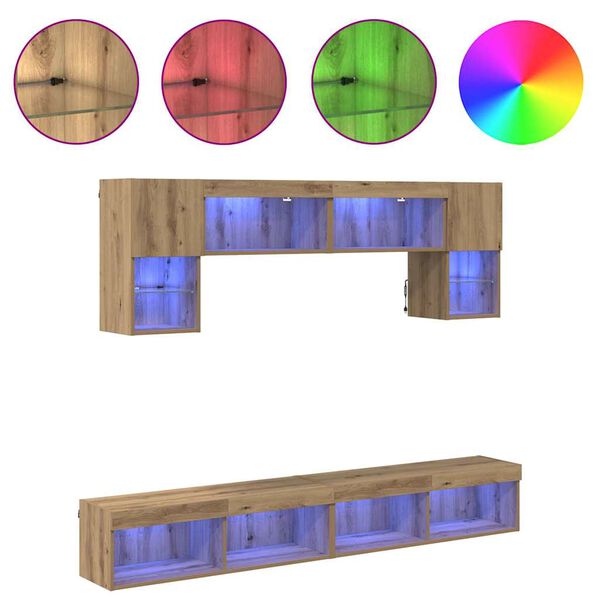 vidaXL TV zidne jedinice s LED-om 6 pcs Umjetnički hrast