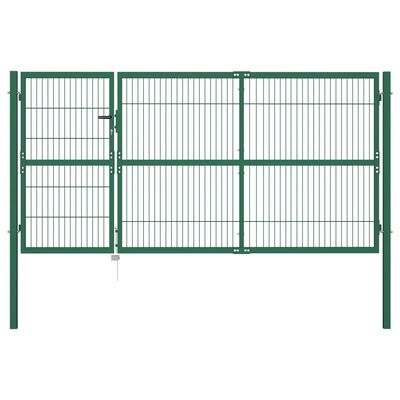 vidaXL Vrtna vrata za ogradu sa stupovima 350 x 140 cm čelična zelena