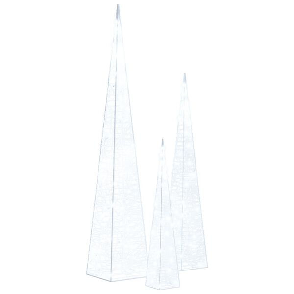 vidaXL Set akrilnih ukrasnih LED stožaca hladno bijeli 30/45/60 cm