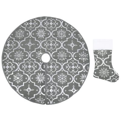 vidaXL Luksuzna podloga za božićno drvce s čarapom siva 90 cm tkanina
