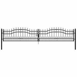 vidaXL Vrata za ogradu KAMPEN s kopljem na vrhu crna 394,5 x 78 cm čelična