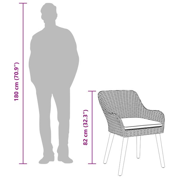 vidaXL Vrtni set za objed s jastukom 7 pcs Crna poliratan