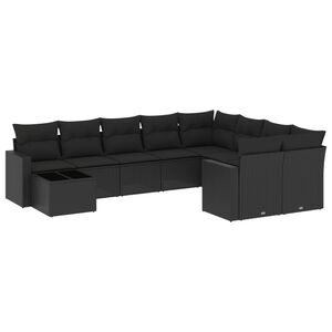 vidaXL 10-dijelni set vrtnih sofa s jastucima crni od poliratana