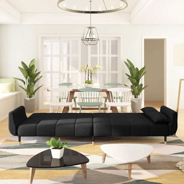 vidaXL Dvosjed na razvlačenje s dva jastuka crni bar&scaron;unasti