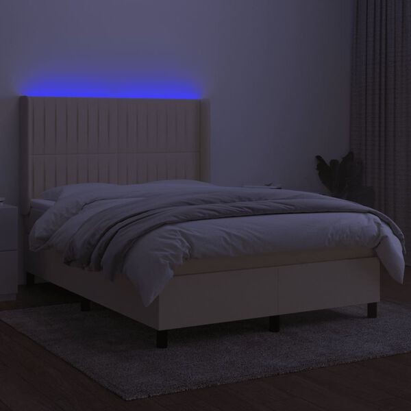 vidaXL Krevet box spring s madracem LED krem 140x190 cm od tkanine