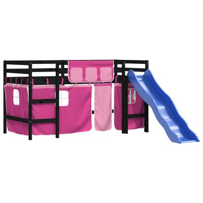 vidaXL Dječji krevet na kat i zavjese ružičasti 80 x 200 cm borovina