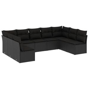 vidaXL 9-dijelni set vrtnih sofa s jastucima crni od poliratana