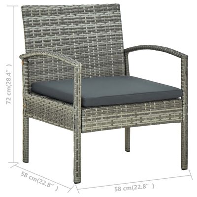 vidaXL Vrtna stolica od poliratana s jastukom siva