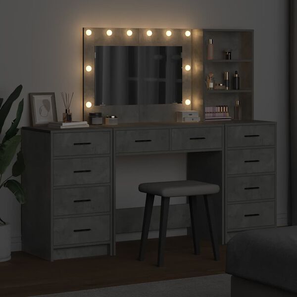 vidaXL Toaletni stol s ladicama 3 pcs Betonski sivi Konstruirano drvo