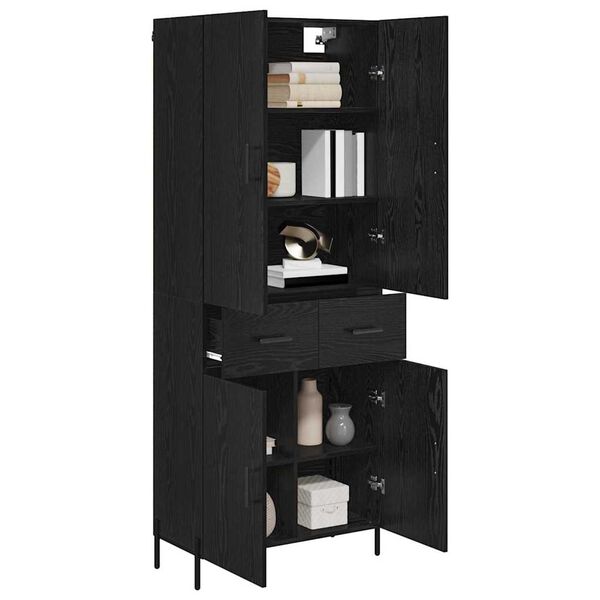 vidaXL Highboard Zidne Crni hrast 69,5 x 34 x 180 cm Konstruirano drvo