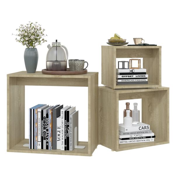 vidaXL Uklapajući stolići 3 kom boja hrasta sonome od iverice