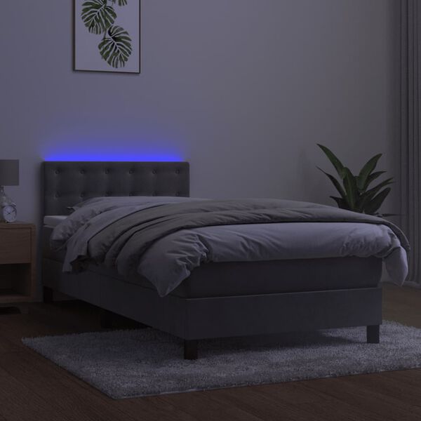 vidaXL Krevet box spring s madracem LED svjetlosivi 80x200 cm bar&scaron;un