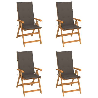vidaXL Vrtne stolice sa smeđe-sivim jastucima 4 kom masivna tikovina