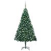 vidaXL Umjetno osvijetljeno božićno drvce s kuglicama zeleno 210cm PVC