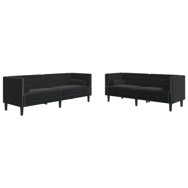 vidaXL 2-dijelni set sofa Chesterfield crni baršunasti