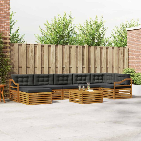 vidaXL Set vanjskih sofa 8 pcs Prirodna i antracit Čvrsto drvo akacije