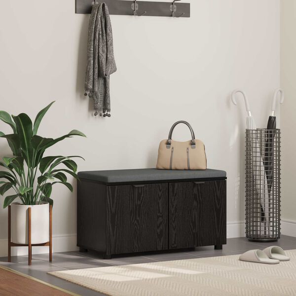 vidaXL Klupa za hodnik s jastukom s vratima Crni hrast 80 x 46 x 46 cm