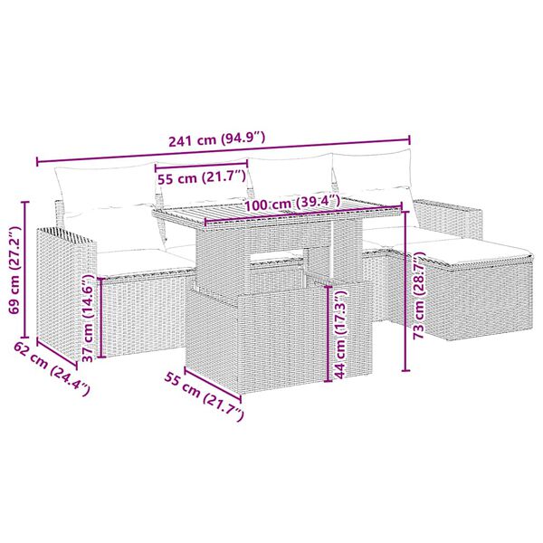 vidaXL 6-dijelni set vrtnih sofa s jastucima bež od poliratana