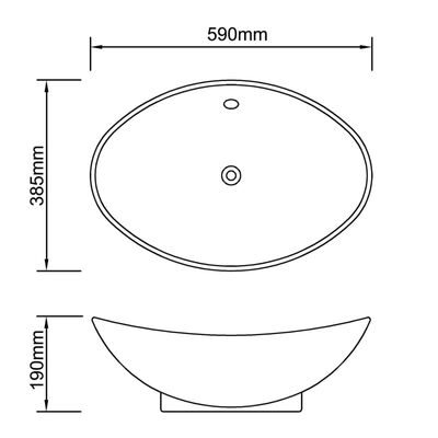 Luksuzni keramički bijeli ovalni umivaonik sa preljevom, 59 x 38,5 cm
