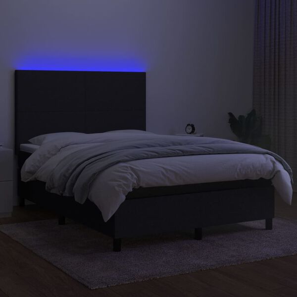 vidaXL Krevet box spring s madracem LED crni 140x200 cm od tkanine