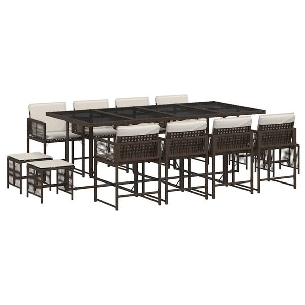 vidaXL 13-dijelni vrtni blagovaonski set s jastucima poliratan smeđi