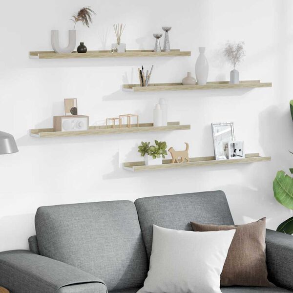 vidaXL Zidne police 4 kom bijele i boja hrasta sonome 80 x 9 x 3 cm
