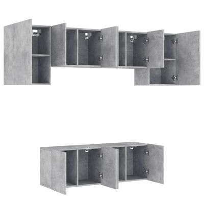 vidaXL 6-dijelni zidni TV elementi svjetlima boja betona drveni