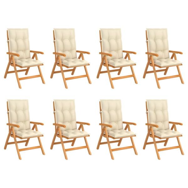 vidaXL Nagibne vrtne stolice s jastucima 8 kom od masivne tikovine