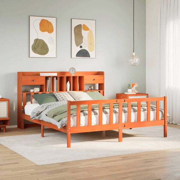 vidaXL Krevet s regalom za knjige bez madraca 200x200 cm od borovine