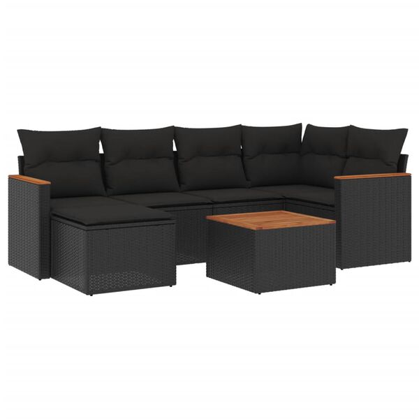 vidaXL 7-dijelni set vrtnih sofa od poliratana s jastucima crni