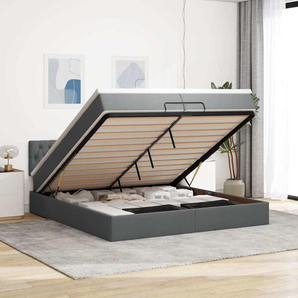 vidaXL Otomanski okvir kreveta s madracima tamnosivi 200x200cm tkanine