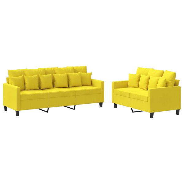 vidaXL 2-dijelni set sofa s jastucima svjetložuti od tkanine