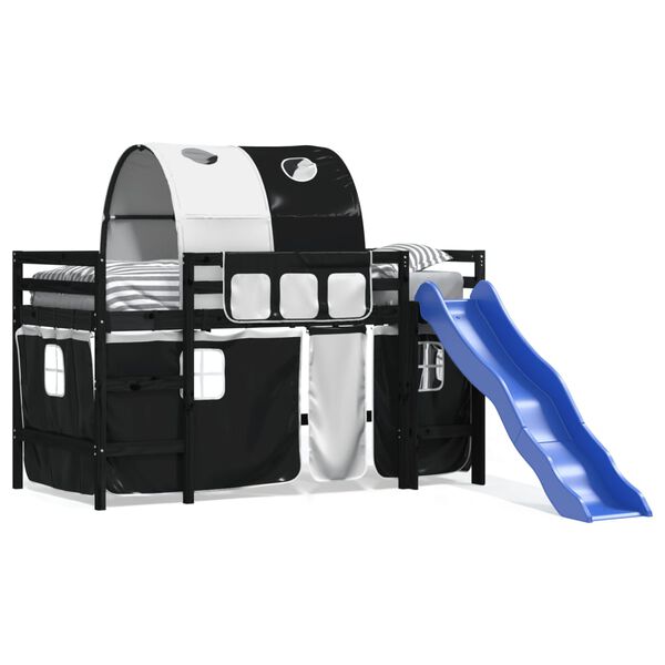 vidaXL Dječji krevet na kat s tunelom crno-bijeli 80 x 200 cm borovina