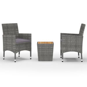vidaXL 3-dijelni bistro set od poliratana i bagremovog drva sivi