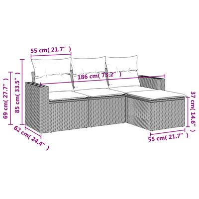 vidaXL 4-dijelni set vrtnih sofa s jastucima bež od poliratana