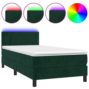 vidaXL Krevet box spring s madracem LED tamnozeleni 80 x 200 cm bar&scaron;un