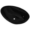 vidaXL Keramički Kupaonski Umivaonik sa Za&scaron;titom od Prelijevanja Crni Ovalni