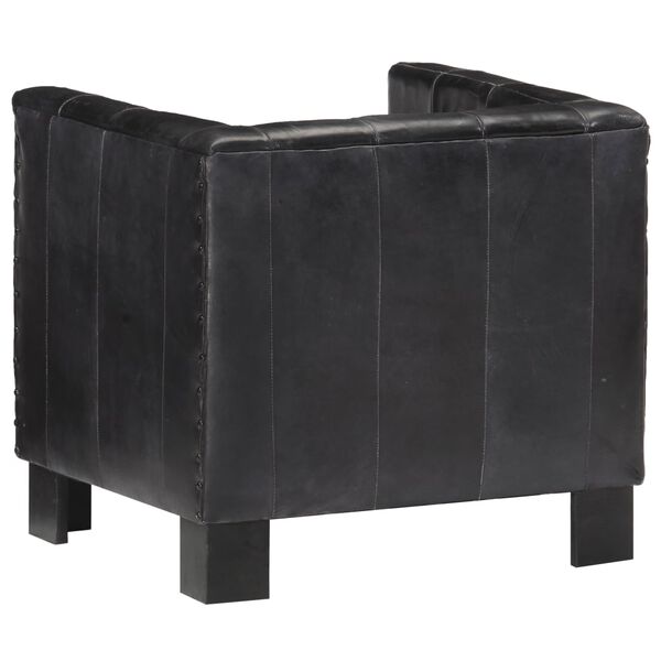 vidaXL Zaobljena fotelja od prave kože crna