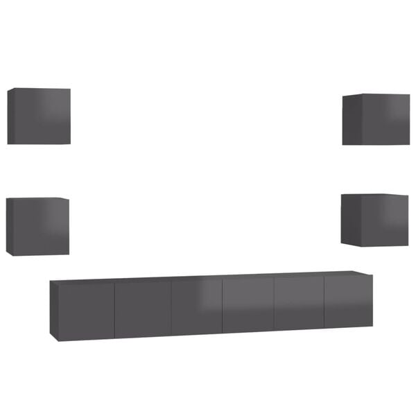 vidaXL 7-dijelni set TV ormarića visoki sjaj sivi konstruirano drvo