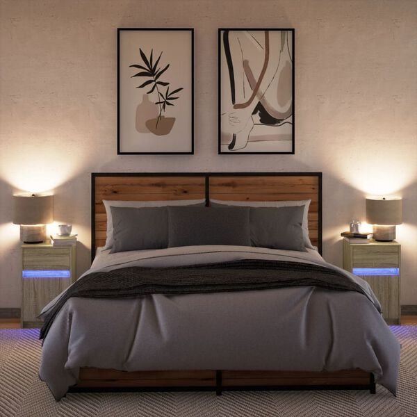 vidaXL Noćni ormarići s LED svjetlima 2 kom boja hrasta sonome