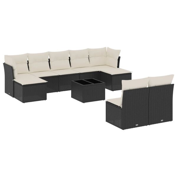 vidaXL 10-dijelni set vrtnih sofa s jastucima crni od poliratana