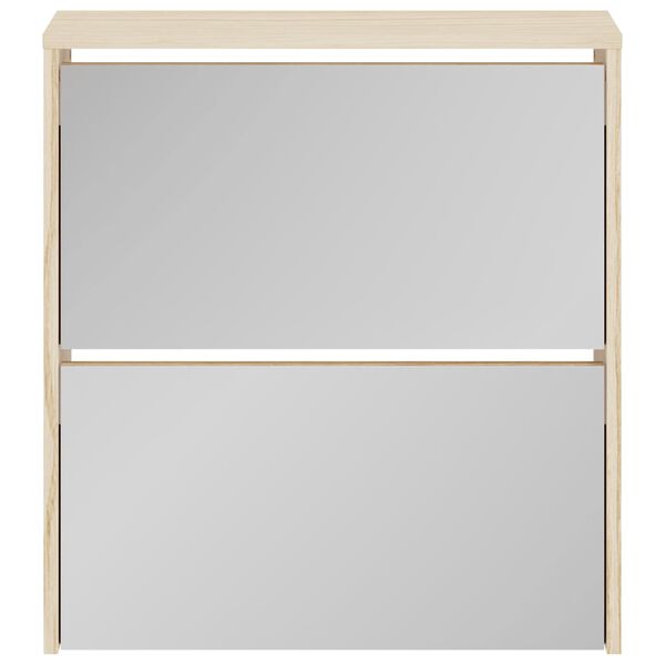 vidaXL Ormarić za cipele 2 razine s ogledalom boja hrasta 63x17x67 cm