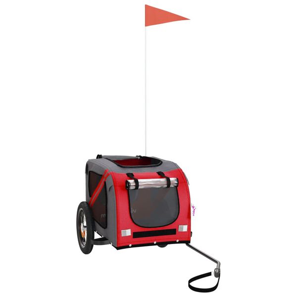 vidaXL Prikolica za bicikl za ljubimce crveno-siva tkanina i željezo