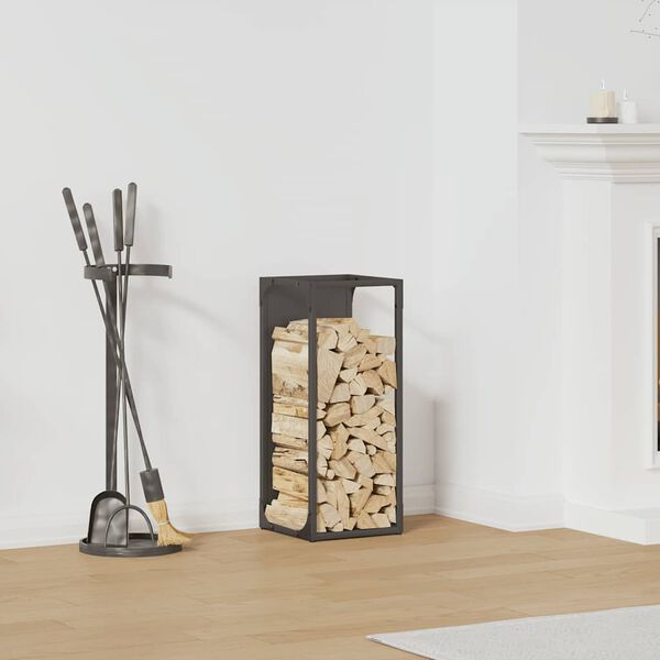 vidaXL Stalak za drva crni 25x25x60 cm Hladno valjani čelik